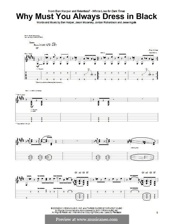 Why Must You Always Dress in Black (Ben Harper and Relentless7): Гитарная табулатура by Jason Mozersky, Jesse Ingalls, Jordan Richardson