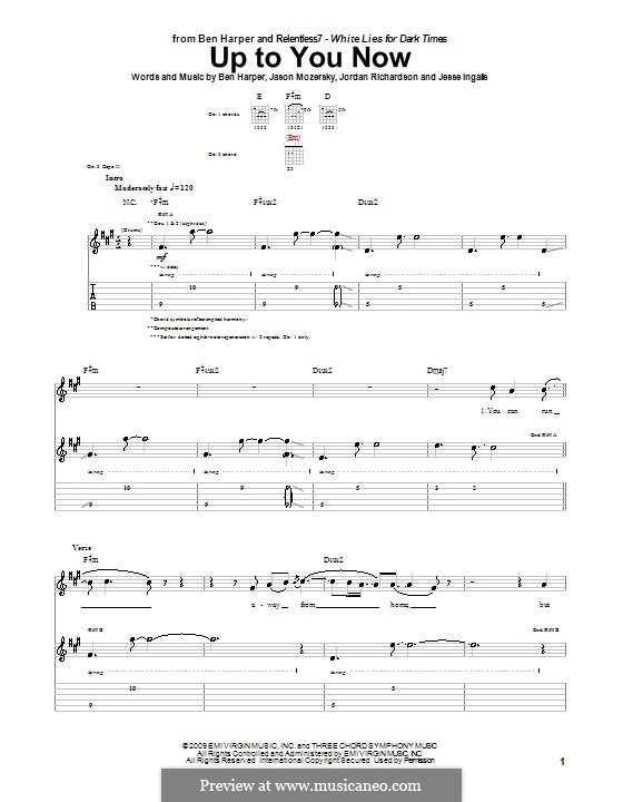 Up to You Now (Ben Harper and Relentless7): Гитарная табулатура by Jason Mozersky, Jesse Ingalls, Jordan Richardson
