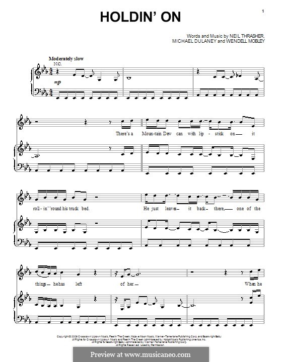 Holdin' On (Rascal Flatts): Для голоса и фортепиано (или гитары) by Michael Dulaney, Neil Thrasher, Wendell Mobley