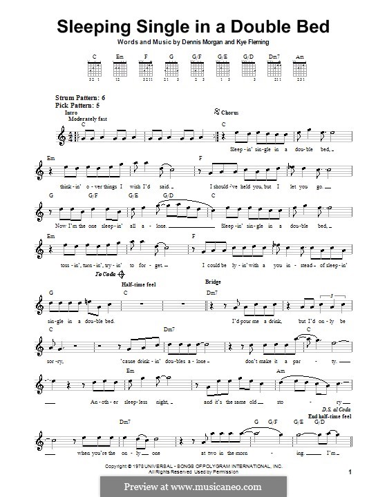 Sleeping Single in a Double Bed (Barbara Mandrell): Для гитары (очень легкая версия) by Dennis Morgan, Kye Fleming
