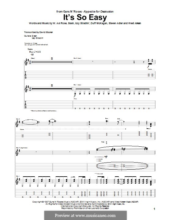 It's So Easy (Guns N' Roses): Для гитары с табулатурой by Slash, W. Axl Rose, Duff McKagan, Izzy Stradlin, Steven Adler, West Arkeen