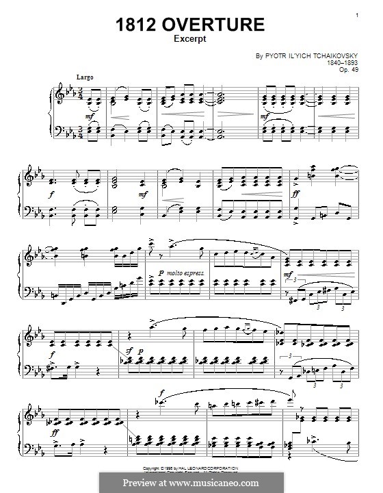 1812. Торжественная увертюра, TH 49 Op.49: Переложение для фортепиано (Фрагмент) by Петр Чайковский