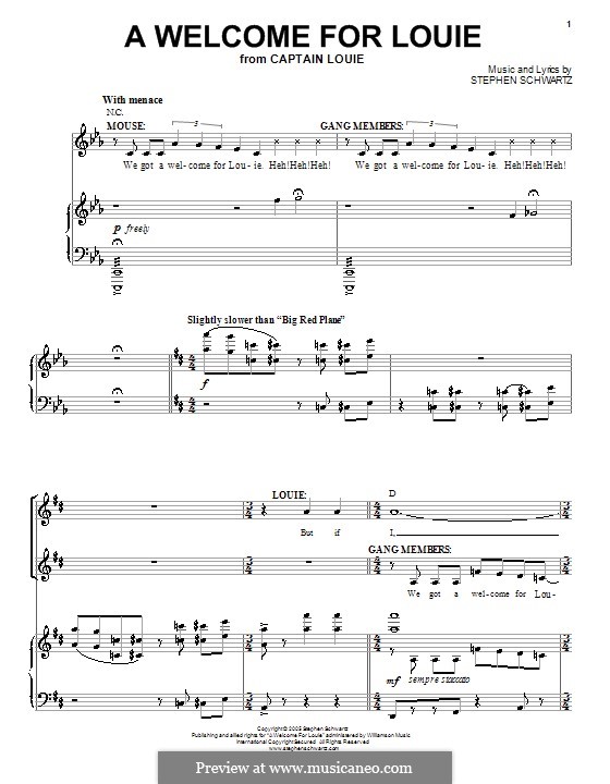 A Welcome for Louie: Для голоса и фортепиано (или гитары) by Stephen Schwartz