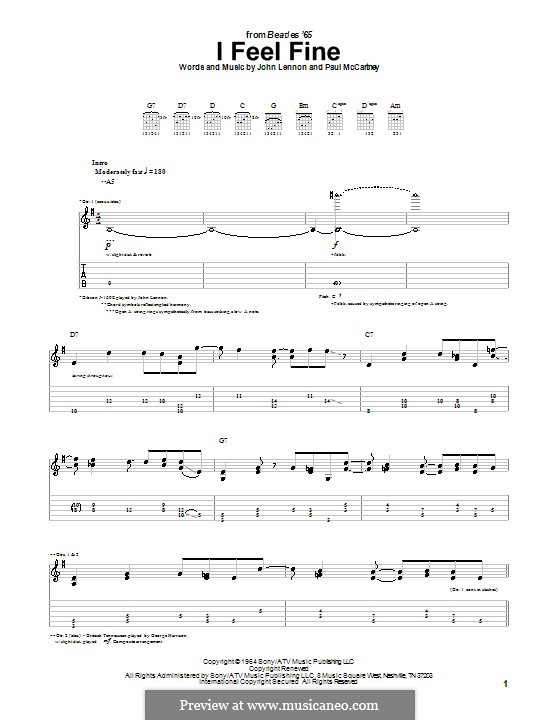 I Feel Fine (The Beatles): Гитарная табулатура by John Lennon, Paul McCartney