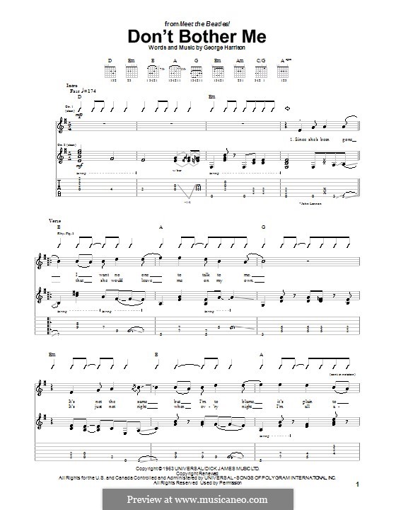 Don't Bother Me (The Beatles): Гитарная табулатура by George Harrison