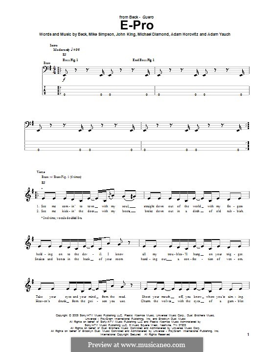 E-Pro (Beck): Для бас-гитары с табулатурой by Adam Horovitz, Adam Yauch, John King, Michael Diamond, Mike Simpson