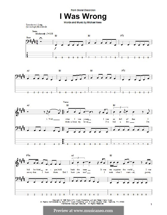 I Was Wrong (Social Distortion): Для бас-гитары с табулатурой by Michael Ness