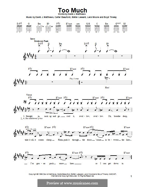 Too Much (Dave Matthews Band): Для гитары (с вариантом боя) by Boyd Tinsley, Carter Beauford, David J. Matthews, Leroi Moore, Stefan Lessard