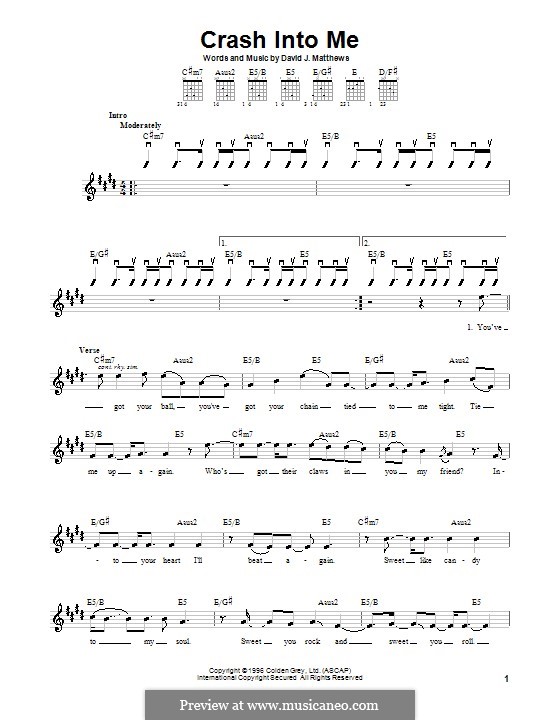 Crash Into Me (Dave Matthews Band): Для гитары (с вариантом боя) by David J. Matthews