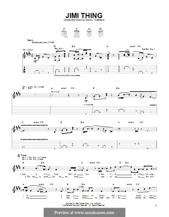Jimi Thing (Dave Matthews Band): Гитарная табулатура by David J. Matthews