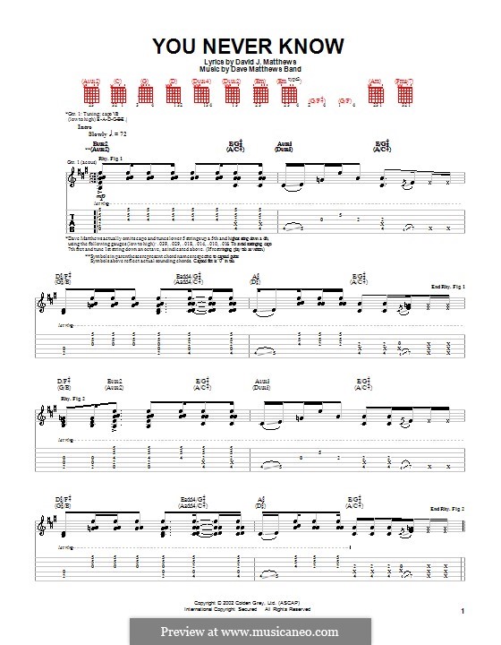 You Never Know (Dave Matthews Band): Гитарная табулатура by David J. Matthews
