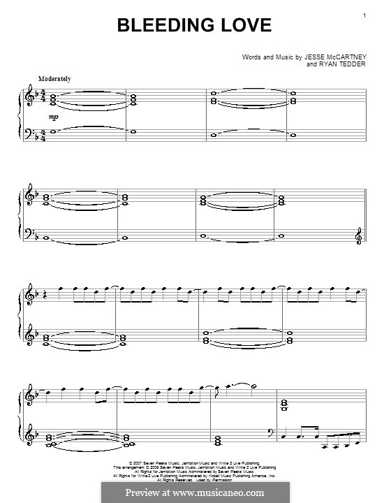 Bleeding Love (Leona Lewis): Для фортепиано by Jesse McCartney, Ryan B Tedder