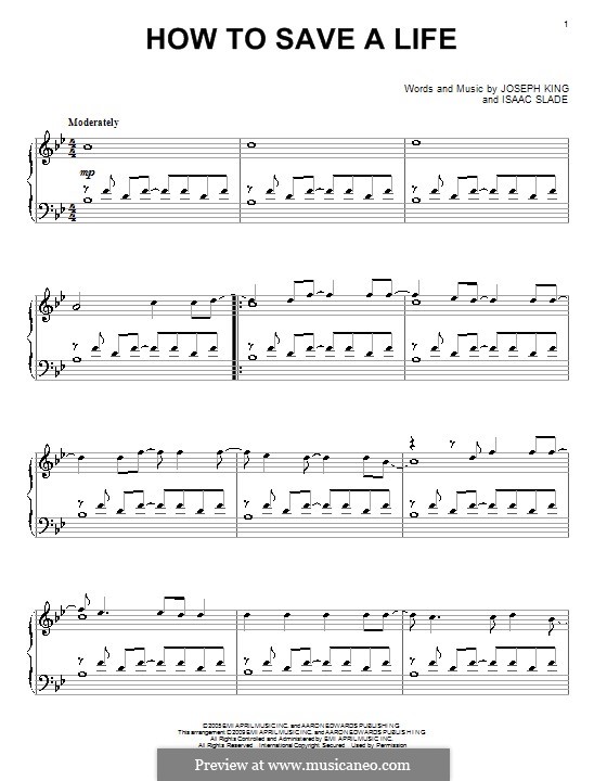 How to Save a Life (The Fray): Для фортепиано by Isaac Slade, Joseph King
