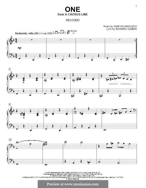 One (from A Chorus Line): Для фортепиано в 4 руки by Marvin Hamlisch