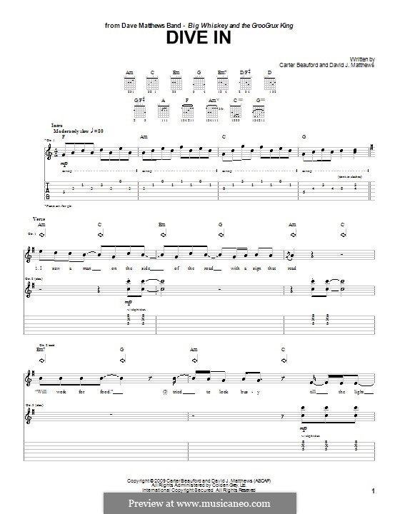 Dive in (Dave Matthews Band): Гитарная табулатура by Carter Beauford, David J. Matthews