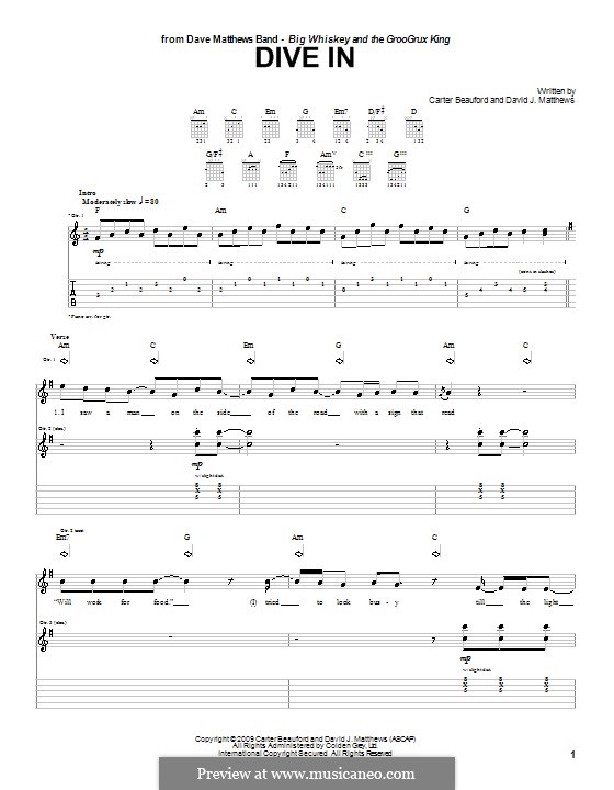 Dive in (Dave Matthews Band): Гитарная табулатура by Carter Beauford, David J. Matthews