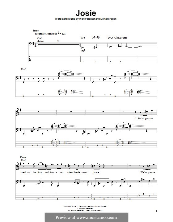 Josie (Steely Dan): Для бас-гитары с табулатурой by Donald Fagen, Walter Becker