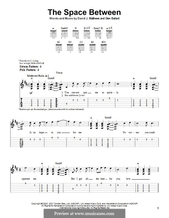 The Space Between (Dave Matthews Band): Для гитары (очень легкая версия) by David J. Matthews, Glen Ballard