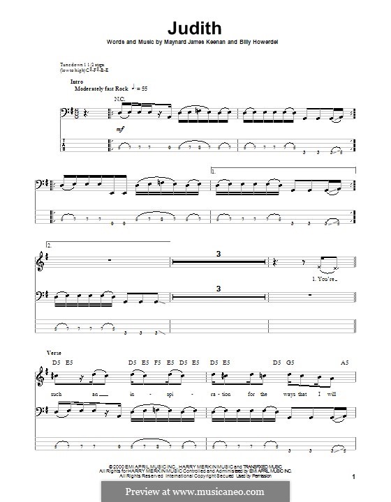 Judith (A Perfect Circle): Для бас-гитары с табулатурой by Billy Howerdel, Maynard James Keenan