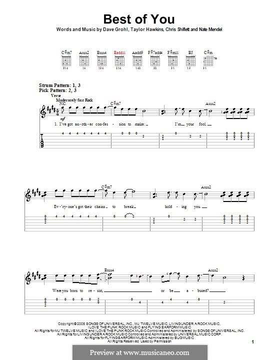 The Best of You (Foo Fighters): Для гитары (очень легкая версия) by Christopher Shiflett, David Grohl, Nate Mendel, Taylor Hawkins