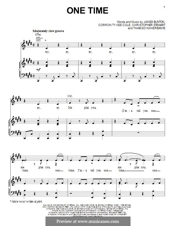 One Time (Justin Bieber): Для голоса и фортепиано (или гитары) by Tricky Stewart , Corron Ty Kee Cole, James Bunton, Thabiso Nkhereanye