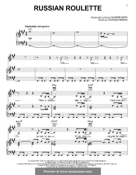 Rihanna Russian Roulette Sheet Music in F# Minor (transposable) -  Download & Print - SKU: MN0080535