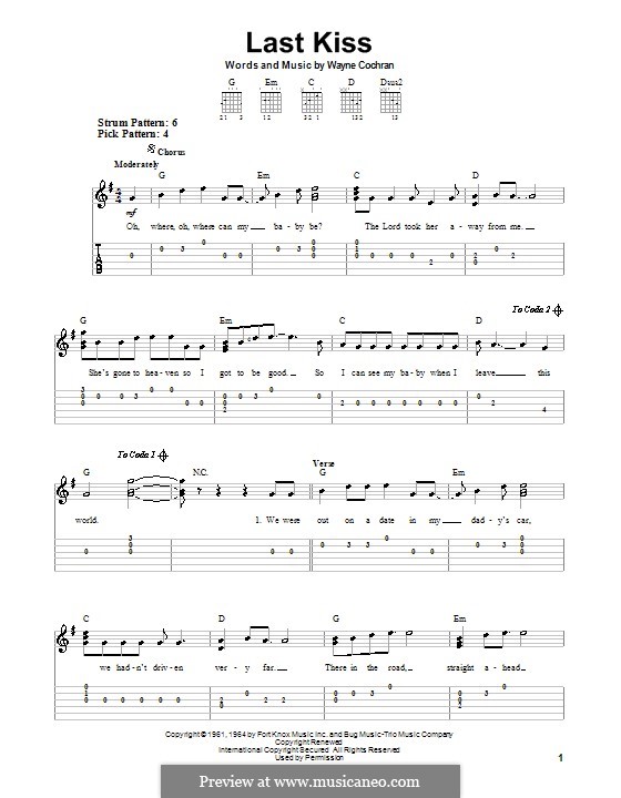 Last Kiss (J. Frank Wilson): Для гитары (очень легкая версия) by Wayne Cochran