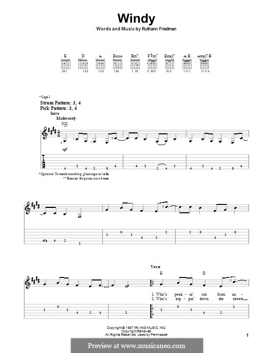 Windy (The Association): Для гитары (очень легкая версия) by Ruthann Friedman