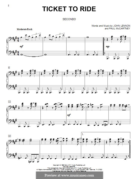 Ticket to Ride (The Beatles): Для фортепиано в 4 руки by John Lennon, Paul McCartney