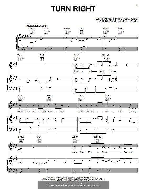 Turn Right (Jonas Brothers): Для голоса и фортепиано (или гитары) by Joseph Jonas, Kevin Jonas Sr., Nicholas Jonas
