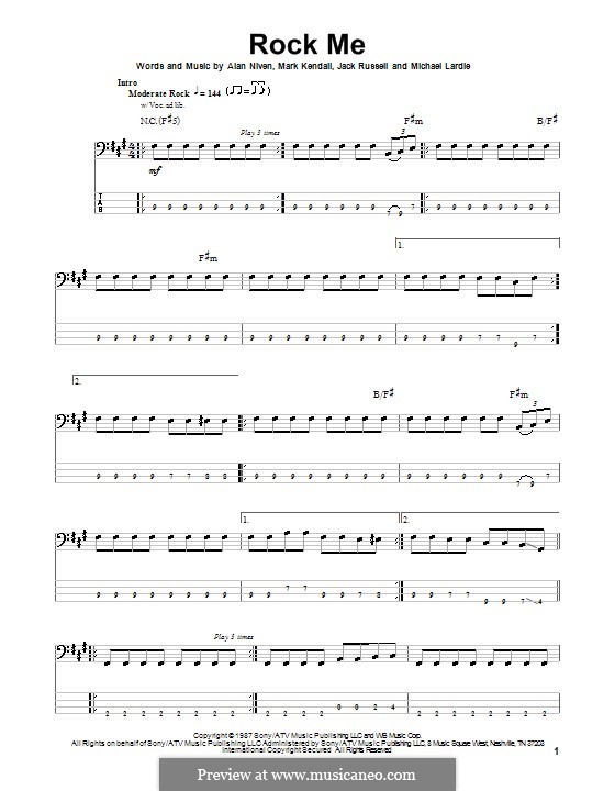 Rock Me (Great White): Для бас-гитары с табулатурой by Alan Niven, Jack Russell, Mark Kendall, Michael Lardie