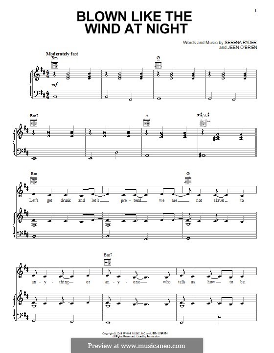 Blown Like the Wind at Night (Serena Ryder): Для голоса и фортепиано (или гитары) by Jeen O'Brien
