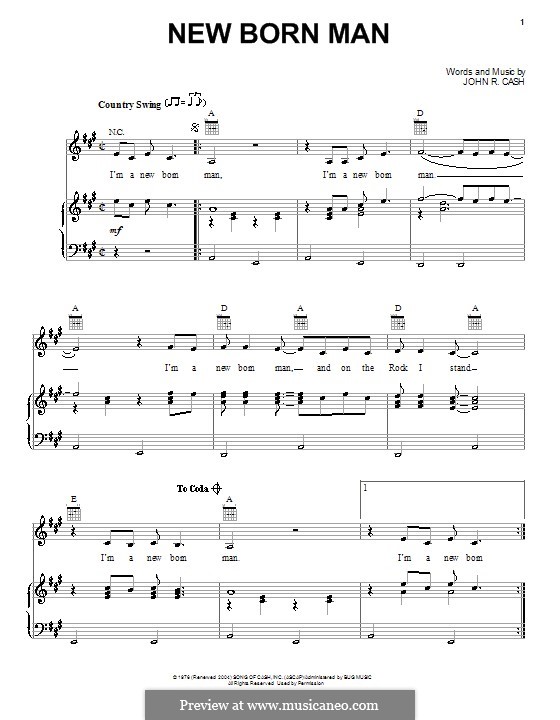 New Born Man: Для голоса и фортепиано (или гитары) by Johnny Cash