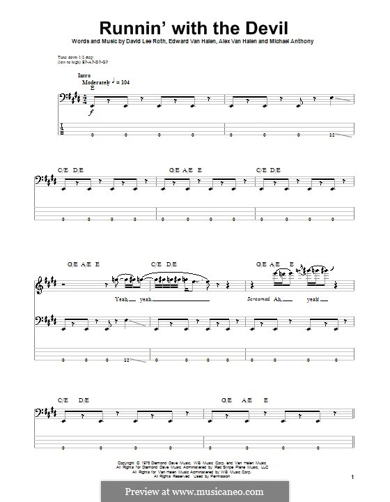 Runnin' with the Devil (Van Halen): Для бас-гитары с табулатурой by Alex Van Halen, David Lee Roth, Edward Van Halen, Michael Anthony