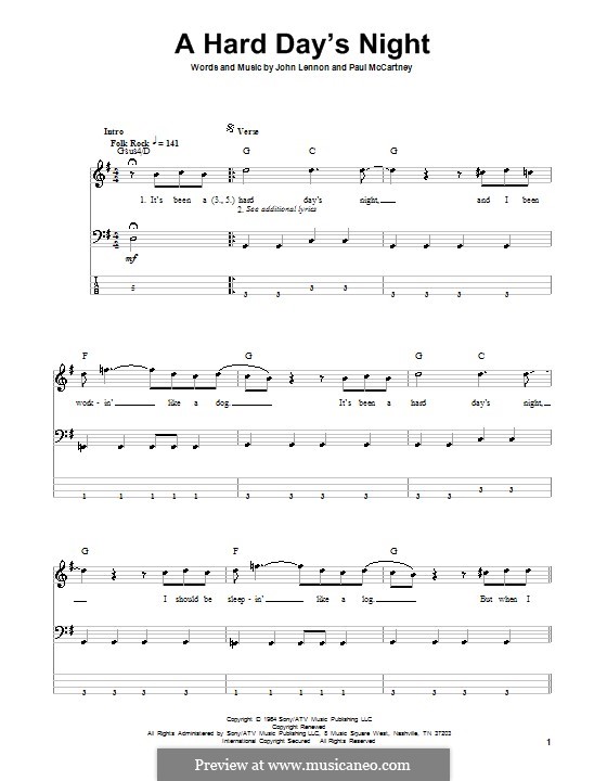 A Hard Day's Night (The Beatles): Для бас-гитары by John Lennon, Paul McCartney