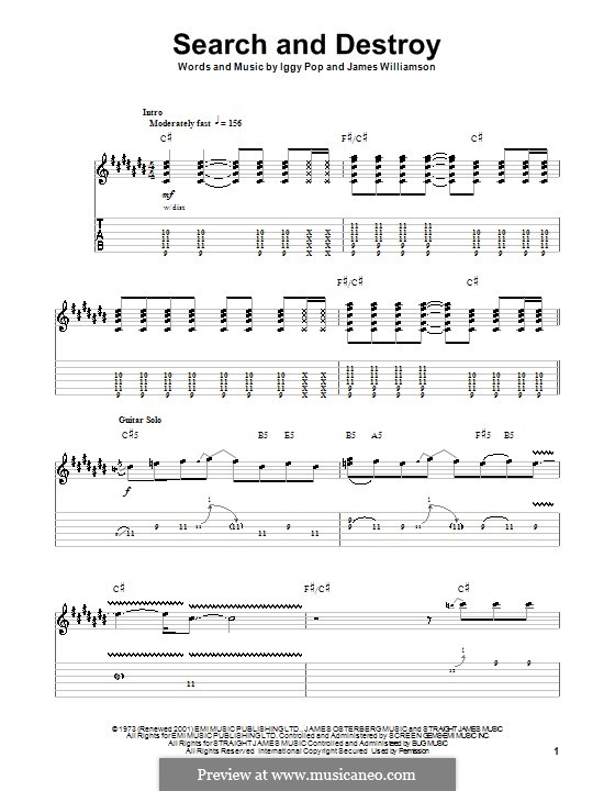 Search and Destroy: For guitar with tab (The Stooges) by James Williamson