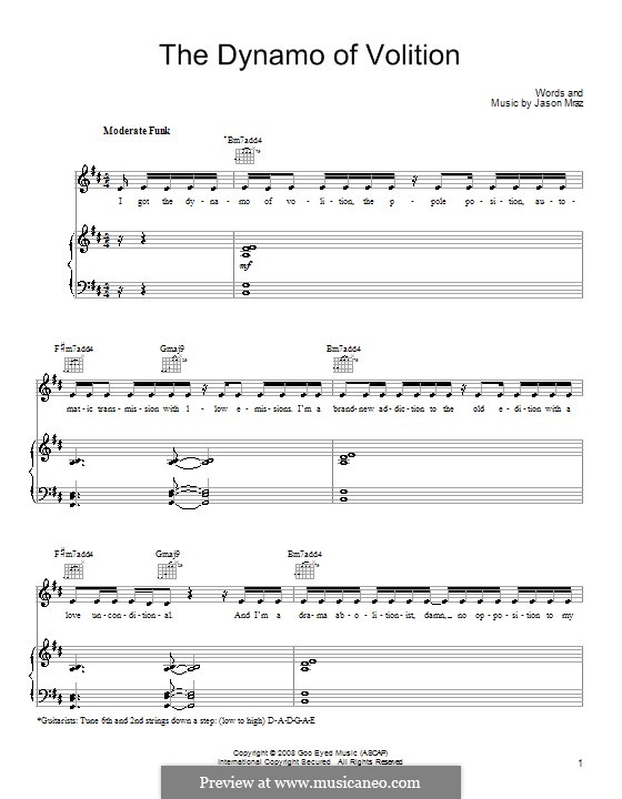 The Dynamo of Volition: Для голоса и фортепиано (или гитары) by Jason Mraz