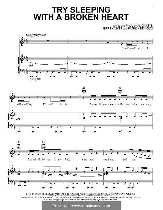 Try Sleeping with a Broken Heart: Для голоса и фортепиано (или гитары) by Alicia Keys, Jeff Bhasker, Patrick Reynolds