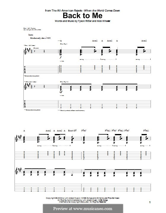 Back To Me (The All-American Rejects): Для гитары с табулатурой by Nick Wheeler, Tyson Ritter