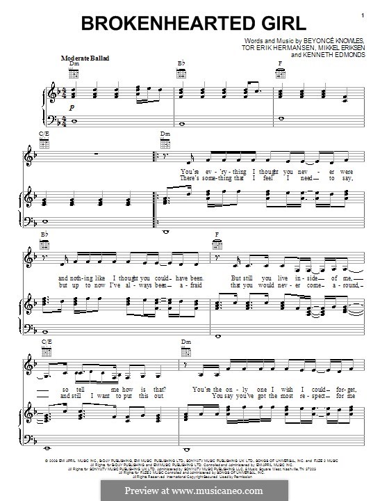 Broken-Hearted Girl: Для голоса и фортепиано (или гитары) by Beyoncé, Kenneth 'Babyface' Edmonds, Mikkel Storleer Eriksen, Tor Erik Hermansen