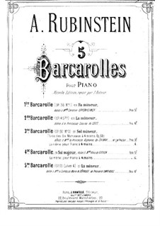 Шесть характерных пьес, Op.50: No.3 Баркарола, для фортепиано by Антон Рубинштейн