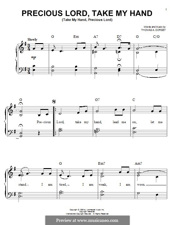 Precious Lord, Take My Hand (Take My Hand, Precious Lord): Для фортепиано (легкий уровень) by Thomas A. Dorsey
