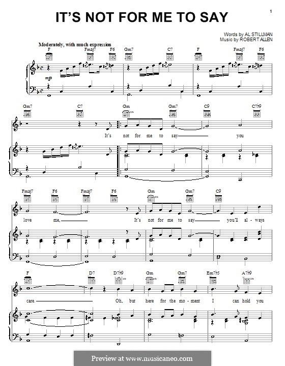 It's Not for Me to Say (Johnny Mathis): Для голоса и фортепиано (или гитары) by Robert Allen