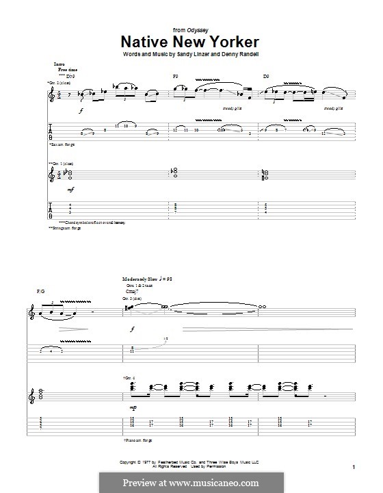 Native New Yorker (Odyssey): Гитарная табулатура by Denny Randell, Sandy Linzer