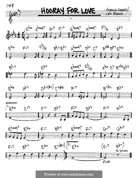 Hooray for Love: Мелодия и аккорды - инструменты in C by Harold Arlen