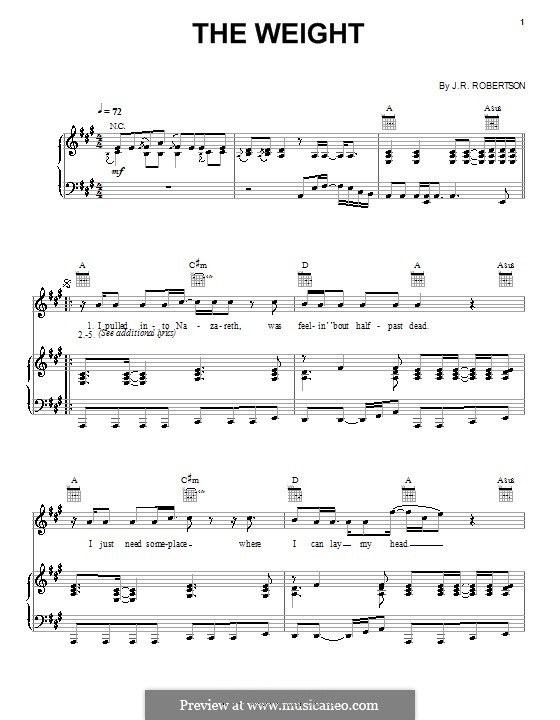 The Weight (The Band): Для голоса и фортепиано (или гитары) by Robbie Robertson