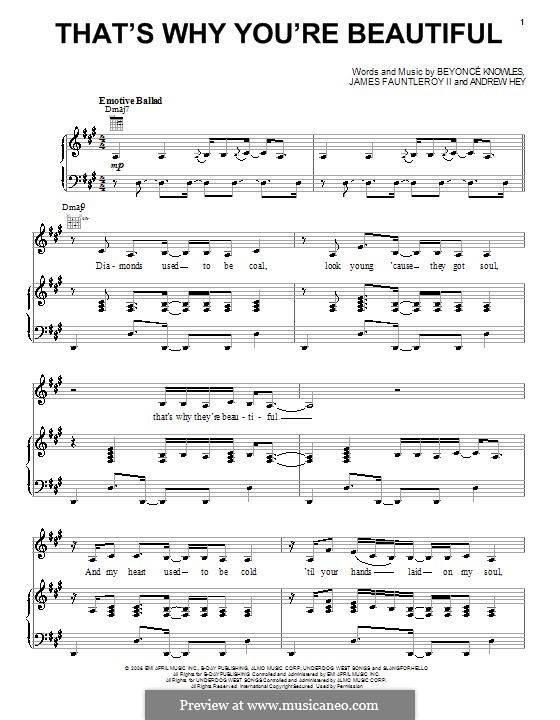 That's Why You're Beautiful (Beyonce): Для голоса и фортепиано (или гитары) by Andrew Hey, James Fauntleroy II