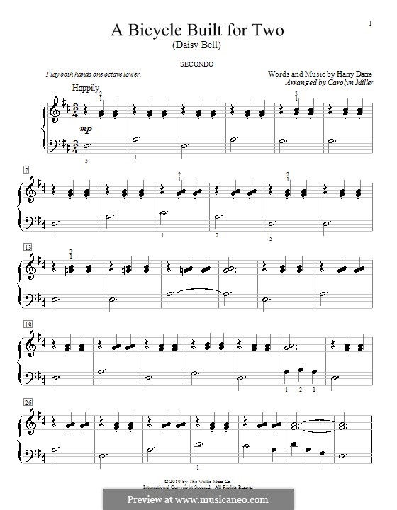 Daisy Bell (Bicycle Built for Two): Для фортепиано в 4 руки by Harry Dacre