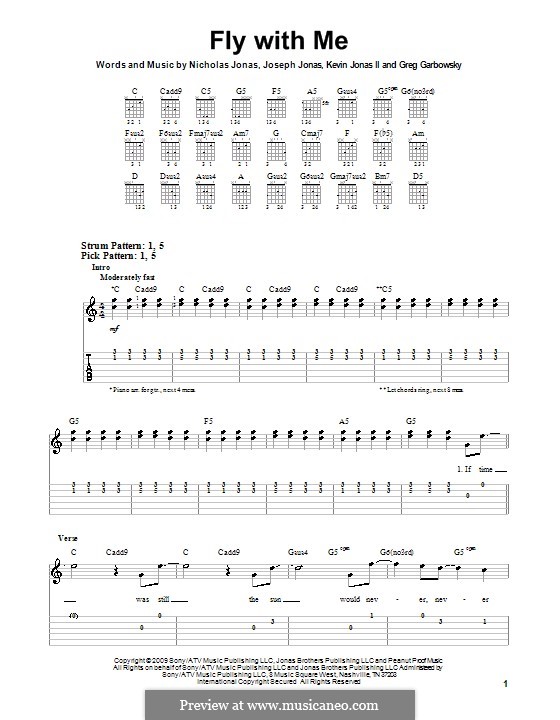 Fly with Me (Jonas Brothers): Для гитары (очень легкая версия) by Greg Garbowsky, Joseph Jonas, Kevin Jonas Sr., Nicholas Jonas
