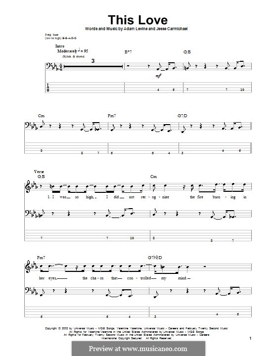 This Love (Maroon 5): Для бас-гитары с табулатурой by Adam Levine, Jesse Carmichael